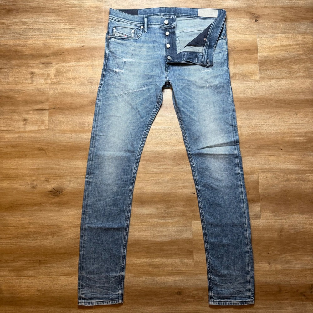 Diesel Tepphar Jeans Mens 34x34 Blue Slim Carrot Stretch Denim Distressed 084ZX‎